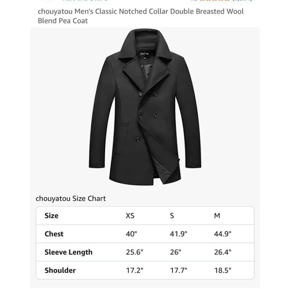 Chouyatou Men's Black Wool Blend Pea Coat - Size XS